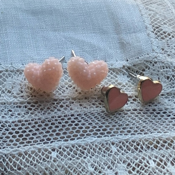 Set of Two Pretty Pink Heart Post Pierce Earrings Woman’s Jewelry Valentines Day - Picture 2 of 5
